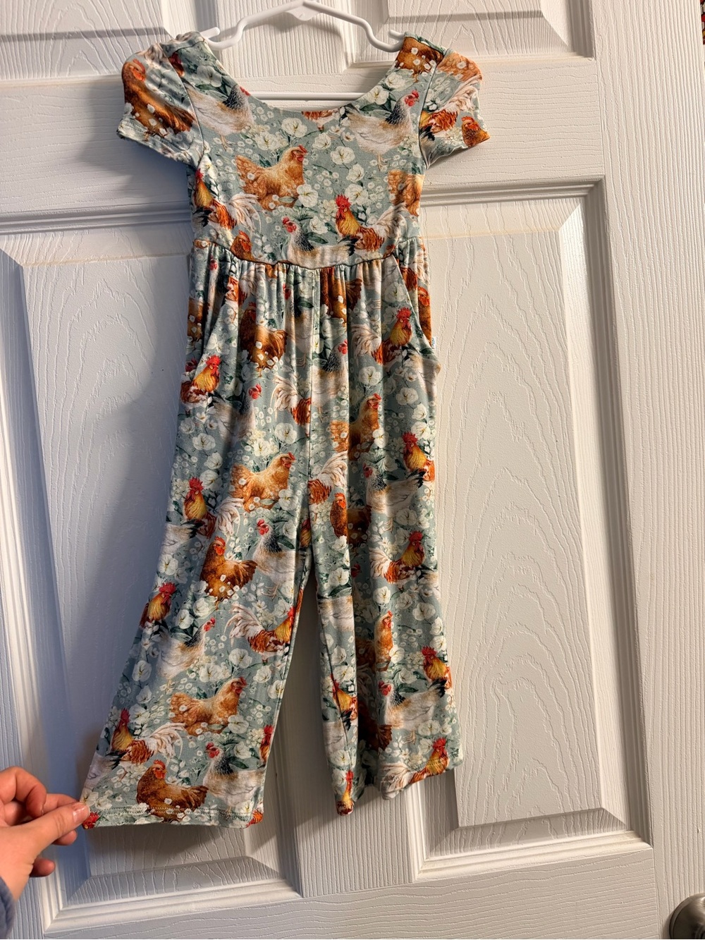 Posh Peanut Light Blue Hen & Floral Jumpsuit